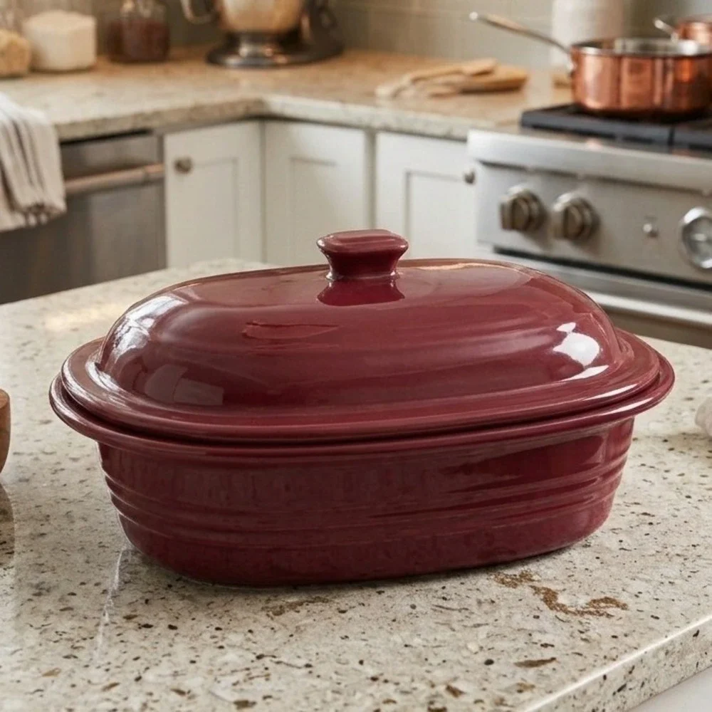 Pampered Chef Deep Covered Baker Cranberry Burgundy Stoneware 3.1 Qt 2101 USA